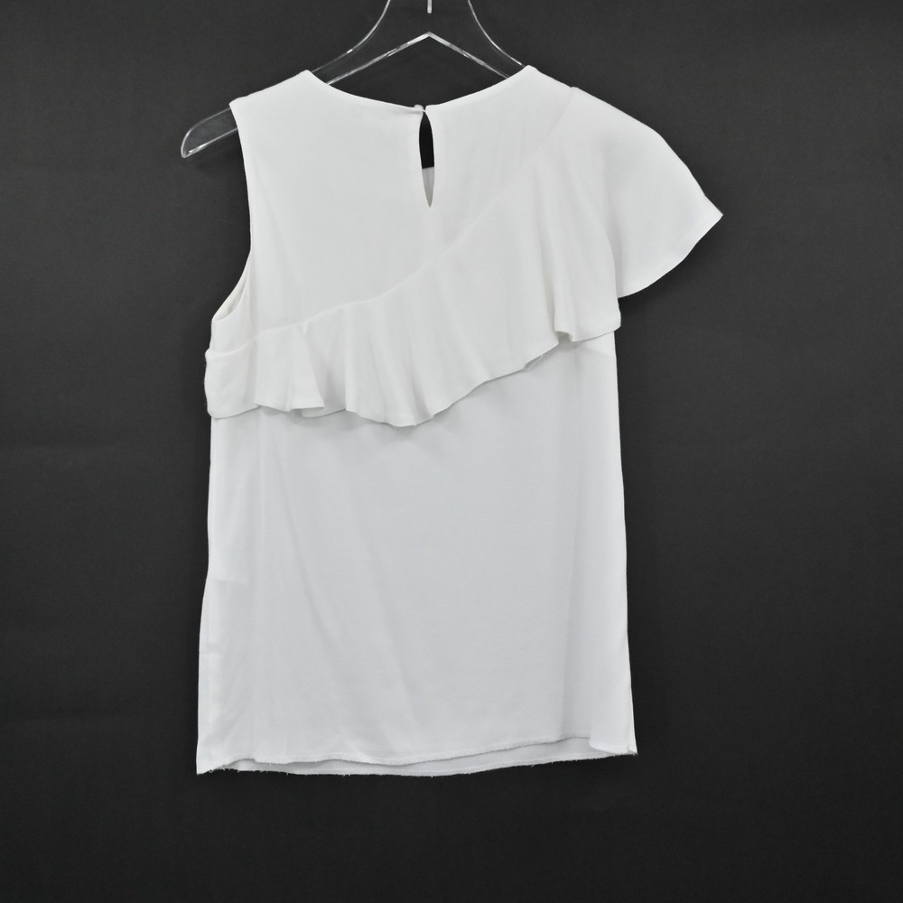 MAJE Womens Lorena White Ruffle Top Size S Sleeveless Coquette Black Buttons - Picture 3 of 14